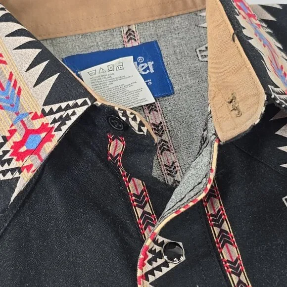 VINTAGE Wrangler Aztec Western Brushpopper Black Pearl Snap Shirt MEN'S MEDIUM.. - Picture 5 of 16